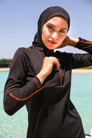Marina Modest Swimsuit R1122 - Rivamera Orange Zipper