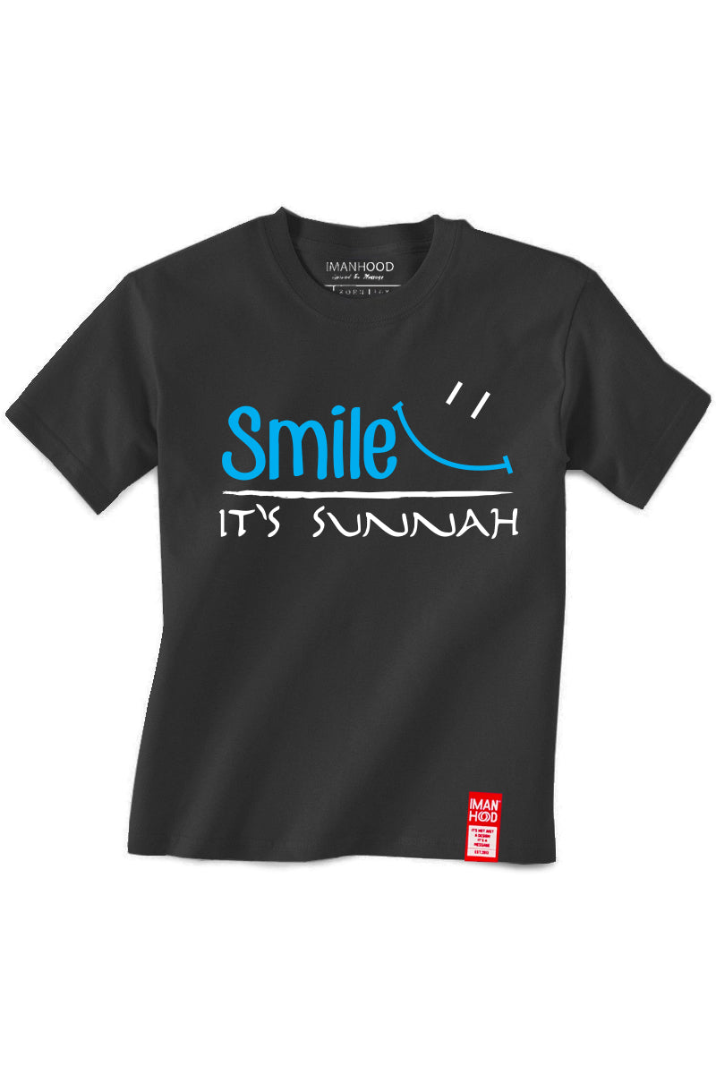Imanhood Kids T-Shirt - Smile It's Sunnah Black